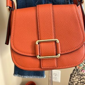 Michael Michael Kors Orange Leather Medium Maxine Saddle Crossbody